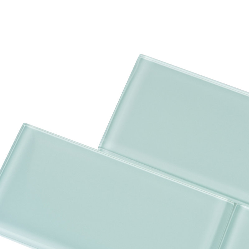3"X 6" Polished Glass Subway Tile, Light Blue
