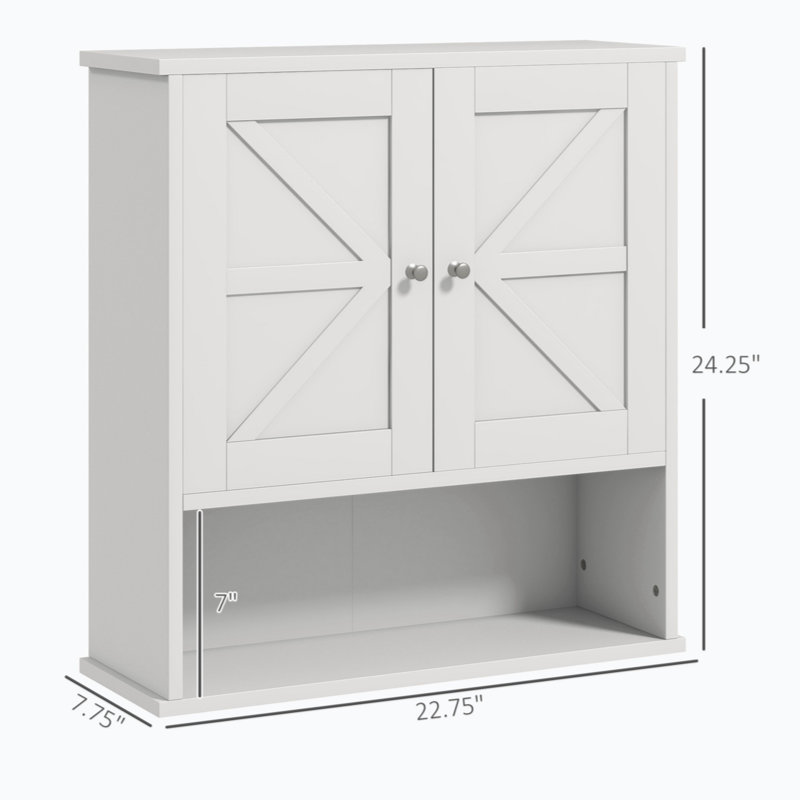 Armoire à pharmacie murale Damyla avec tablette ouverte et tablette réglable, Blanc