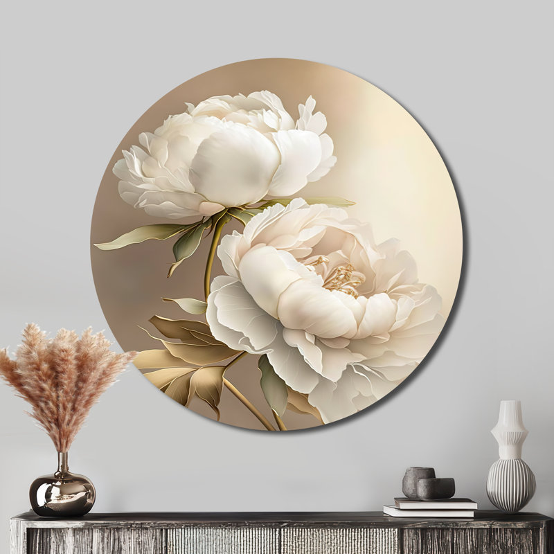 Pivoine II - art floral rond en métal, H 23 po x l 23 po