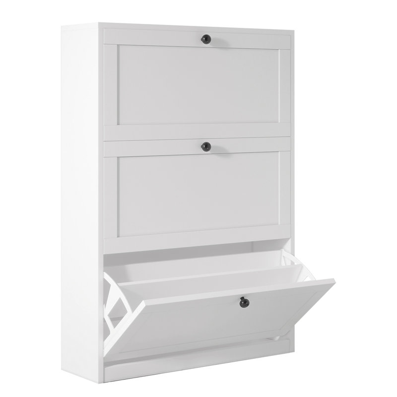 Lasherrie Shoe Storage Cabinet with 3 Flip Drawers, White