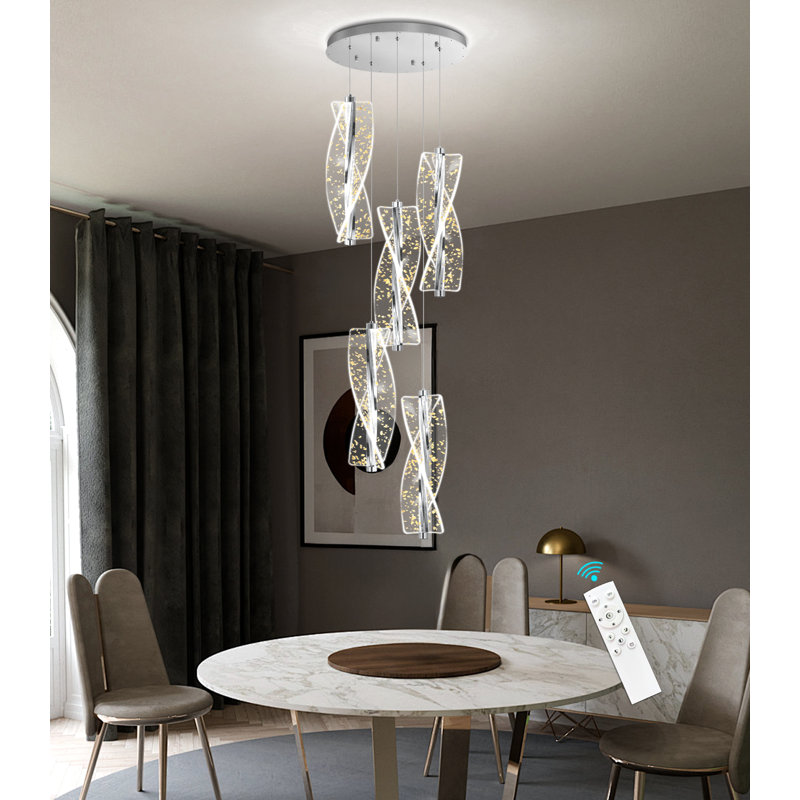 Lustre 1 lumière DEL moderne à intensité variable pour îlot de cuisine - noir, 3600 Lumens, 98" H x 15.7" W x 15.7" D, Silver