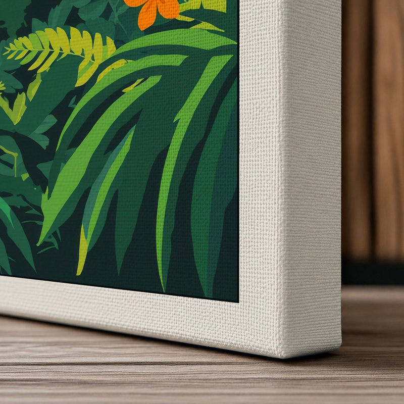 Mountain Through Jungle Tropical - Wrapped Canvas, 24x16 - 61.0 x 40.6 cm, Cream Border
