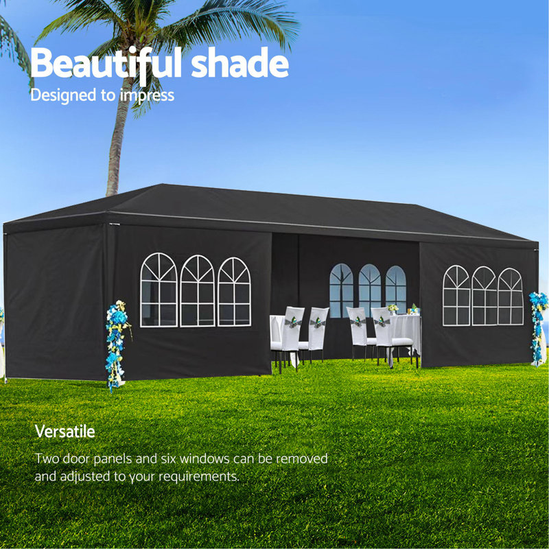 Pavillon de jardin 10 pi x 30 pi avec 8 parois latérales amovibles, Noir