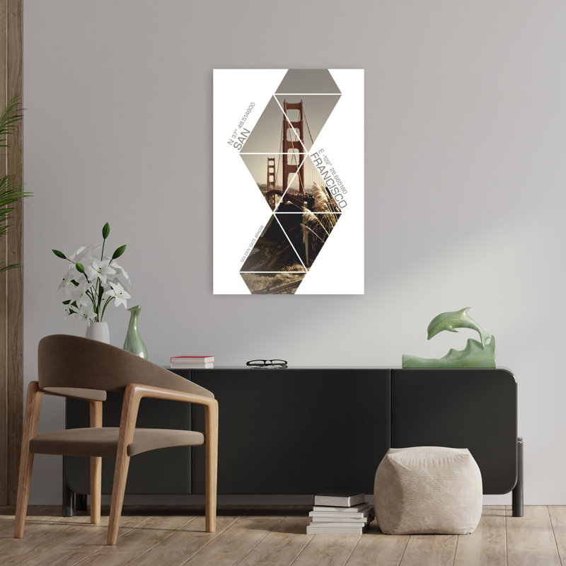 Golden Gate San Francisco, impression géométrique abstraite de paysage urbain moderne, H 36 po x l 24 po