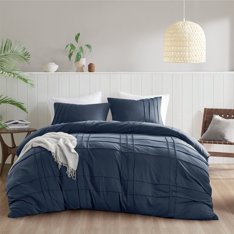 Porter Textured Duvet Cover Bedding Set, Navy, Full Duvet Cover + 2 Standard Shams