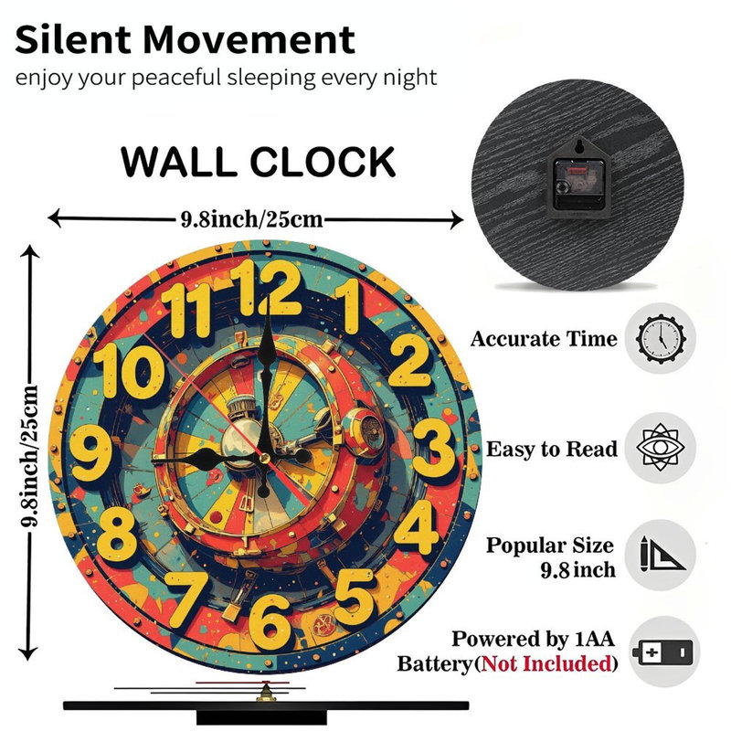 Retro Colorful Wheel Clock Wall Decor