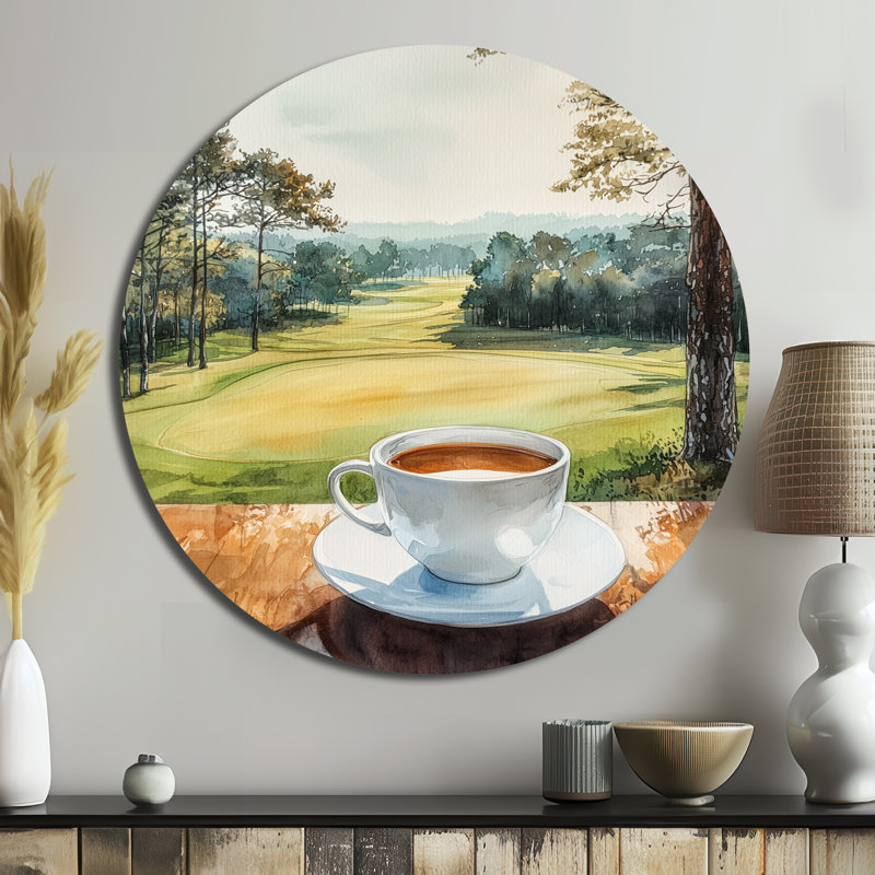 Kadejah - café, art mural rond en métal, impression sur métal blanc traditionnel, H 16 po x l 16 po