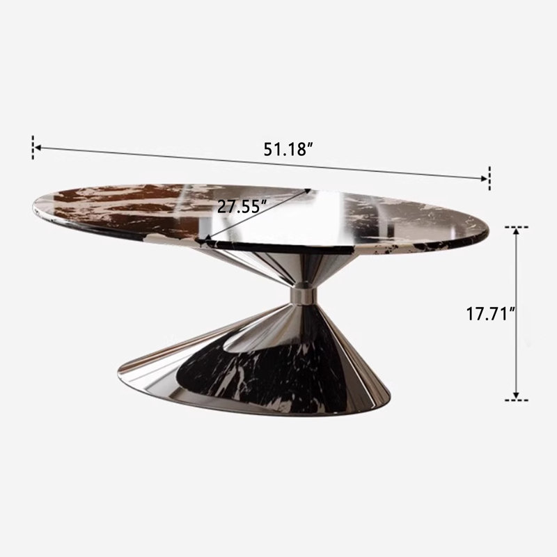 Grous 51” Marble Oval Shape  Modern Coffee Table For Living Room, Silver