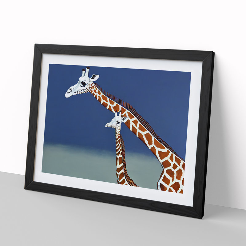 Mother And Baby Giraffe - Framed Print, Black Framed, 46cm H x 64cm W x 2cm D