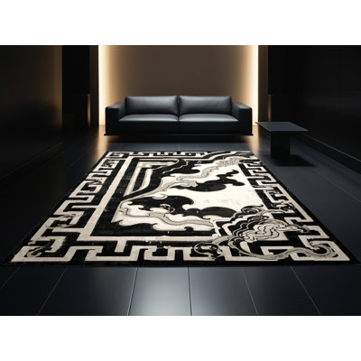 Tapis oriental classique lavable à la machine en noir Peoro