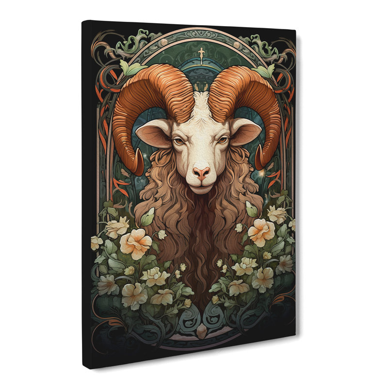 Aries Zodiac Art Nouveau Art - Wrapped Canvas, 60cm H x 40cm W x 3cm D