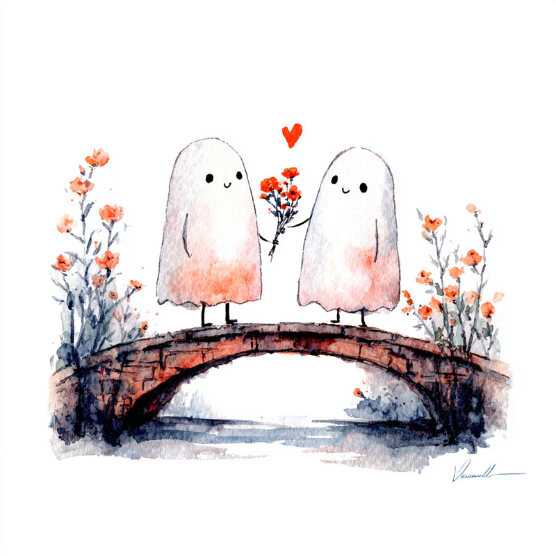 Romantic Ghost Pair Wrapped Canvas Wall Art