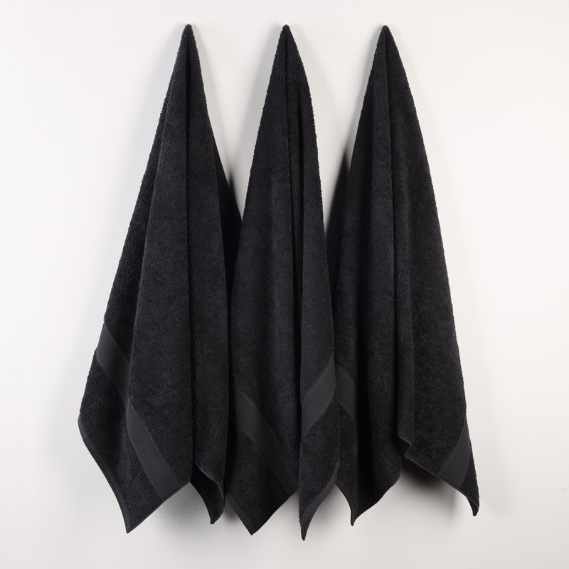 Ensemble de serviettes en coton biologique Lyndon, Noir, Ensemble de 3 serviettes de bain