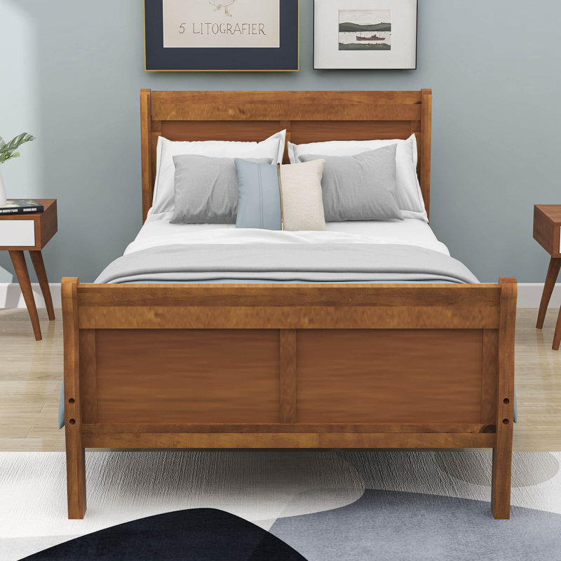 Lit plateforme en bois avec tête de lit, Chêne, Simple