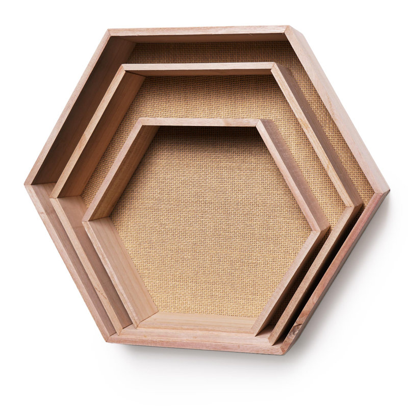 3 Piece Hexagon Bamboo Floating Shelf