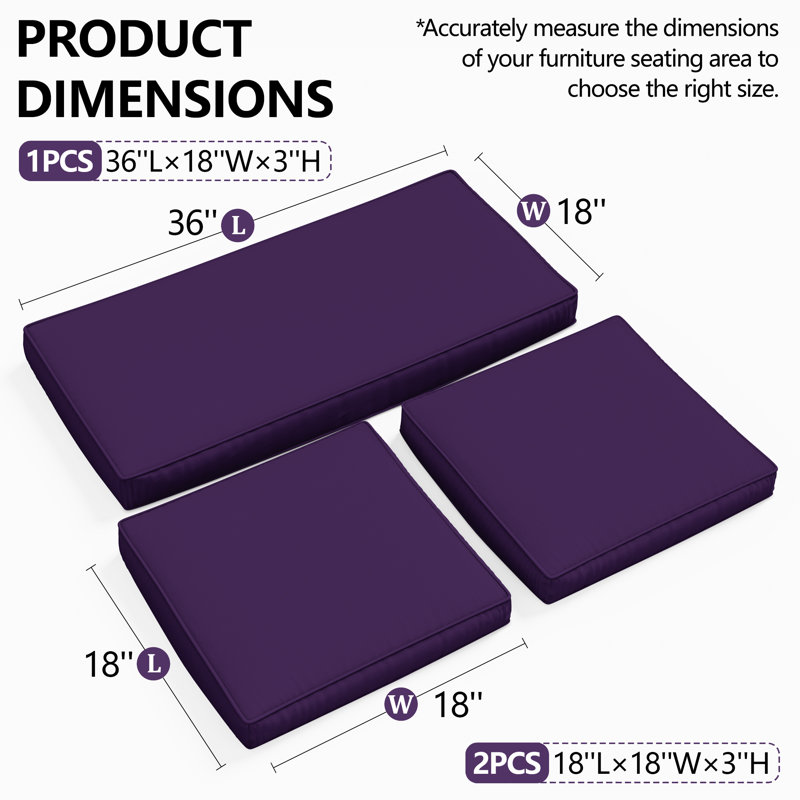 Ensemble de coussins de siège d'extérieur 3 pièces, Purple