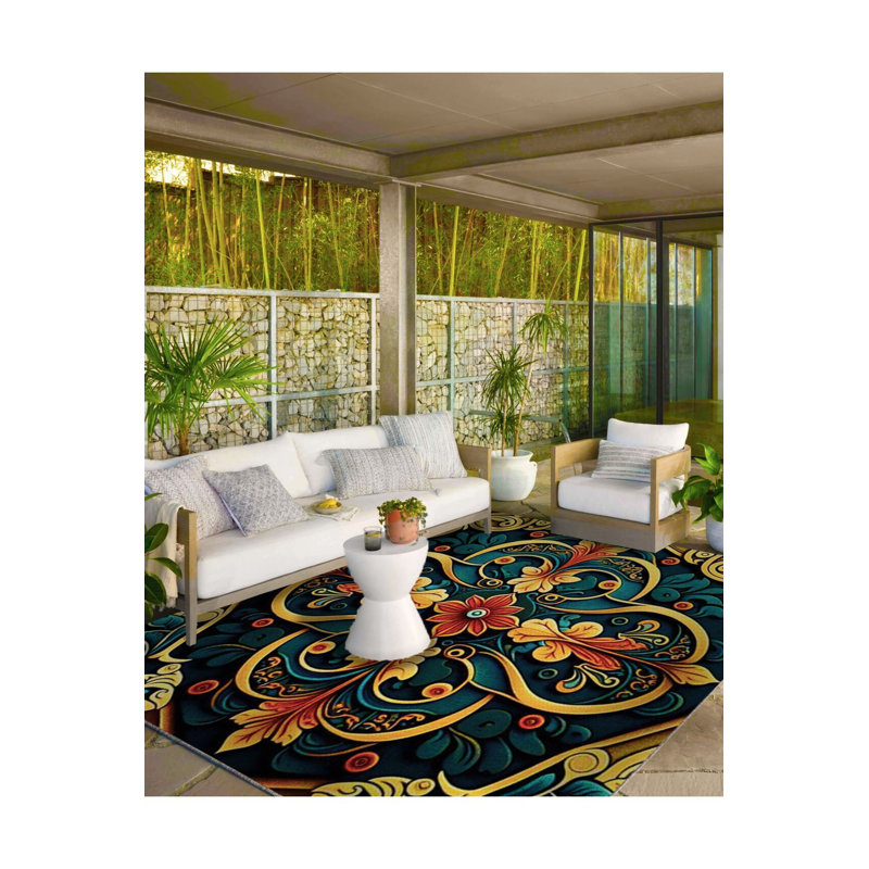 Tapis tissé à motif géométrique et lavable, Rond 3 pi 3 po