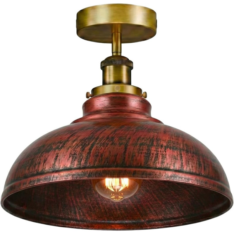 Plafonnier semi-encastré avec abat-jour en métal Curvy, Rouge rustique