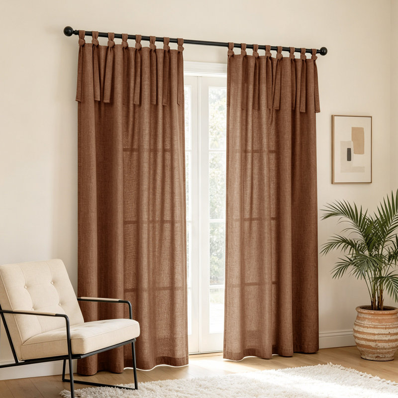 Paire de rideaux filtrant la lumière Linen, L 52 po x L 84 po, Rouge-brun