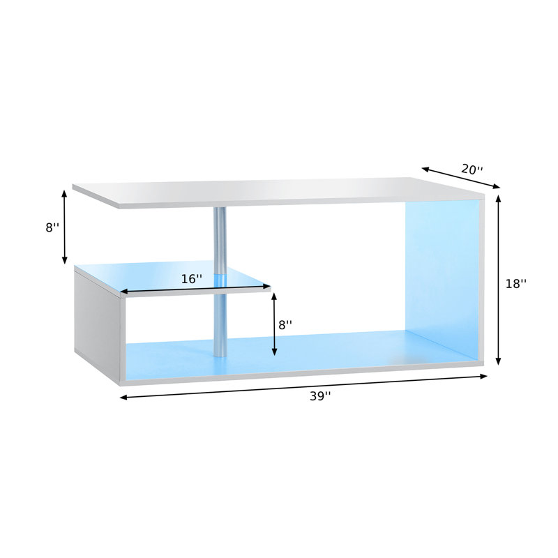 Table basse Holl moderne avec bande lumineuse à DEL RVB contrôlée par application intelligente, Blanc