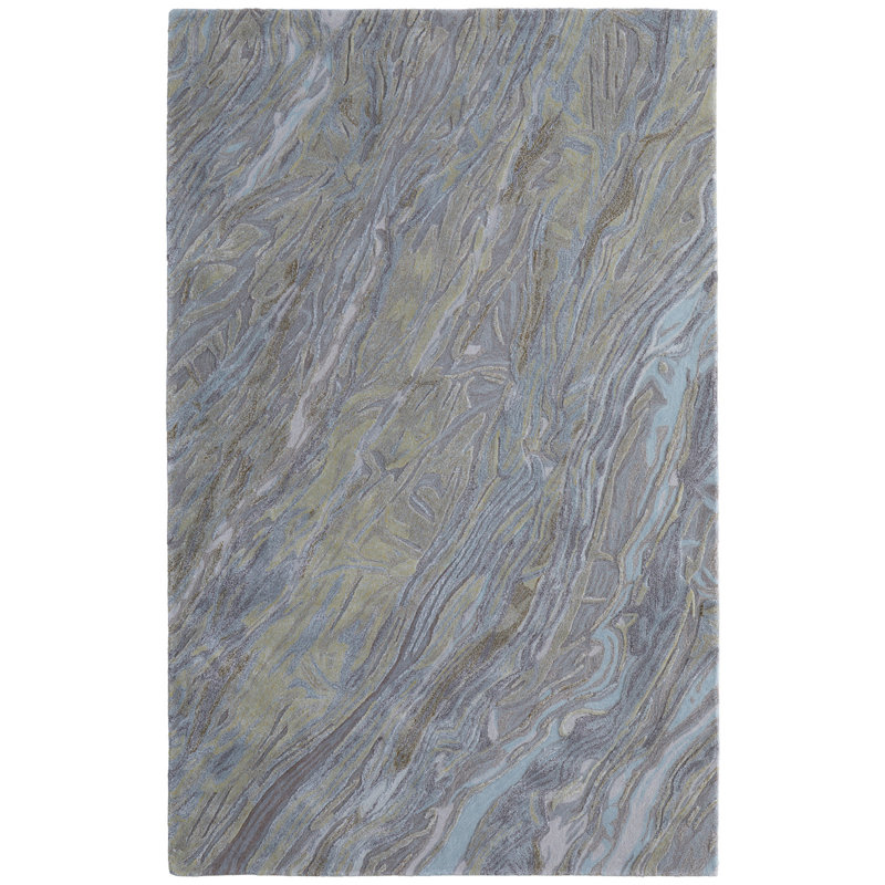Kawai Hand Knotted Wool/Viscose Abstract Area Rug in Green/Multi, Rectangle 8' x 10'