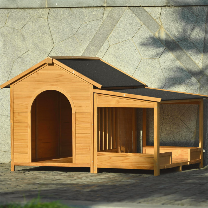 Grand chenil d'extérieur en bois 60 po avec doublure isotherme et abri de jardin de style chalet pour les chiens de taille moyenne