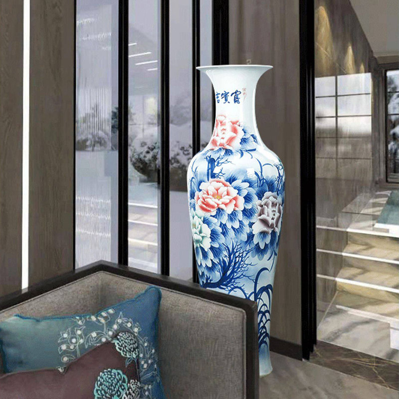 55.12"Jingdezhen ceramic hand-painted blue and white decorative vase and figurine, 55.12" H x 16.54" W x 16.54" D