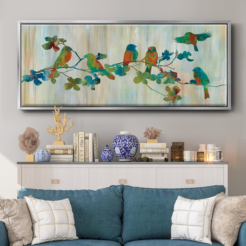 Oiseaux sur une branche - toile encadrée, H 20 po x l 50 po