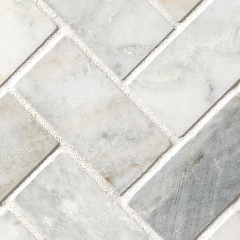 Castella de Blanc Herringbone 12 in. x 12 in. Honed Marble Mosaic Floor and Wall Tile