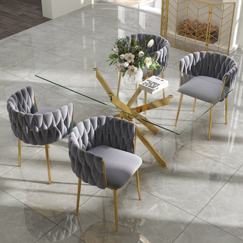 Ensemble de salle à manger Ashveen, Gris, Doré, H 29,5 po x L 63 po x l 31,5 po