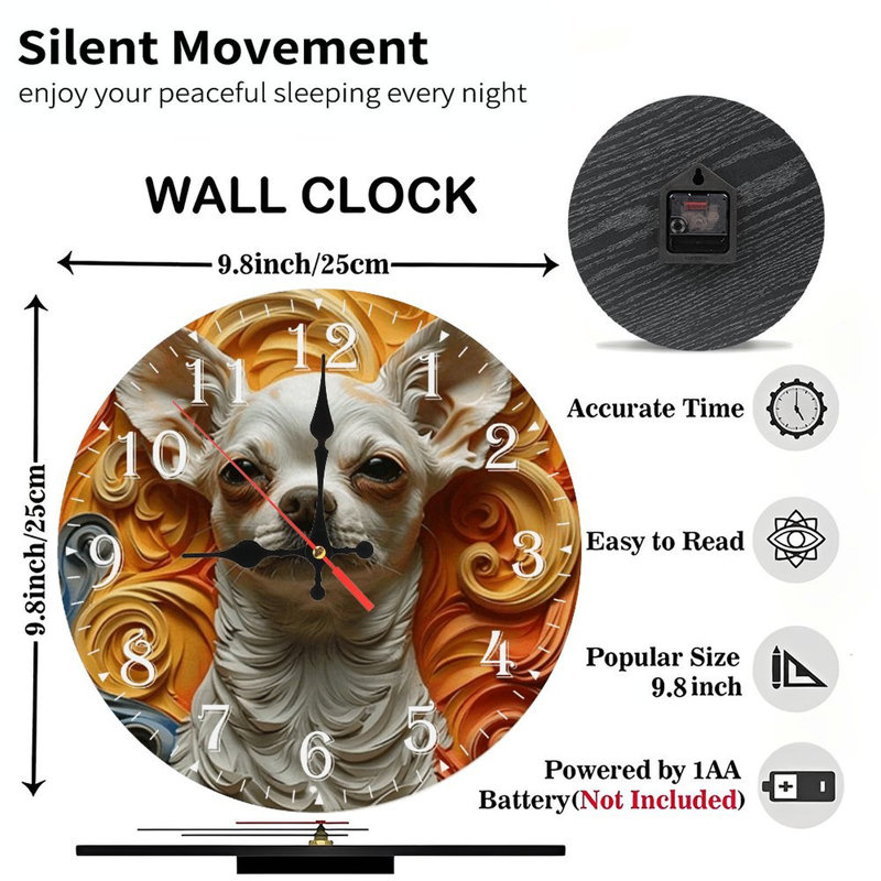 Horloge murale en bois 10 po, mouvement silencieux, à piles (piles AA non incluses), décor artistique, parfait pour les décorations
