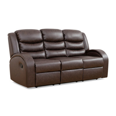 Canapé inclinable 3 places en similicuir brun - Fauteuil inclinable manuel respirant avec fonction de sommeil, dossier ergonomique pour le salon, structure en bois massif robuste et ressorts à double couche pour un confort ultime