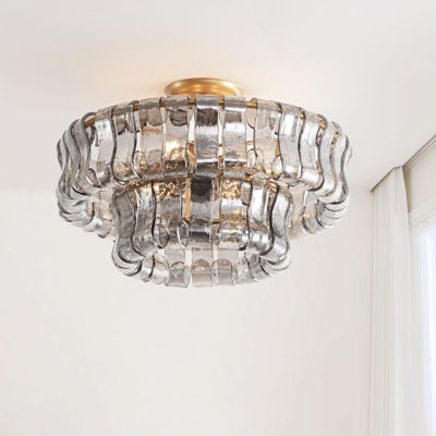 Plafonnier encastré rond en laiton brossé 6 lumières 18 po Camille - gris fumée