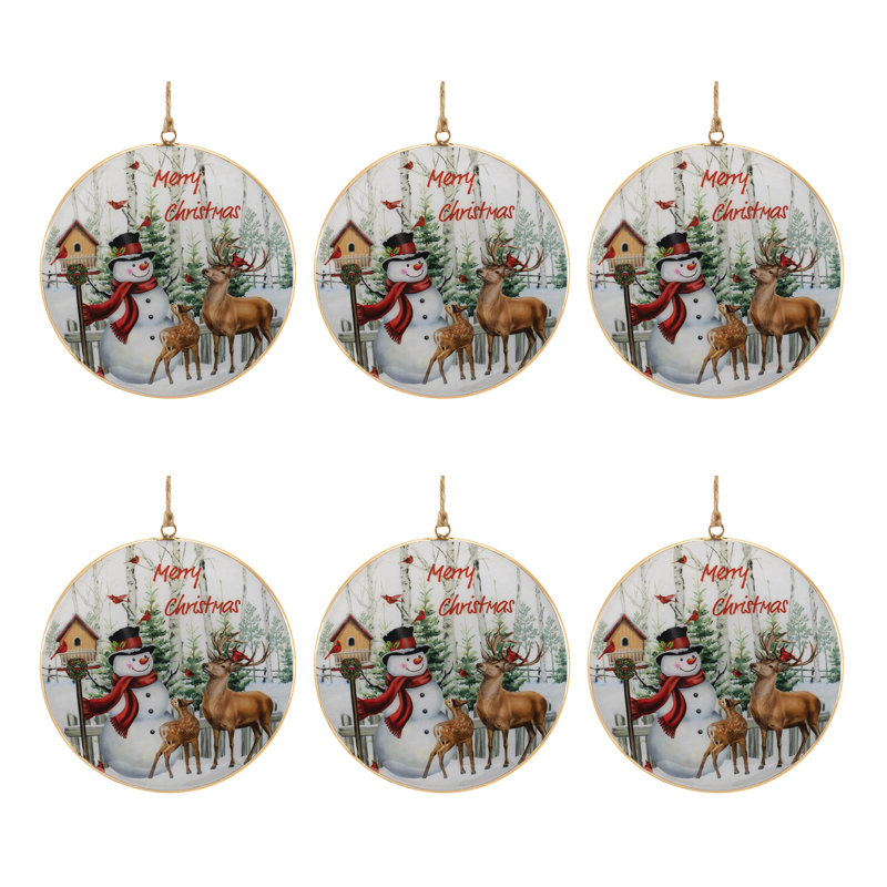 Ornement en forme de disque Merry Christmas Woodland (ensemble de 6)
