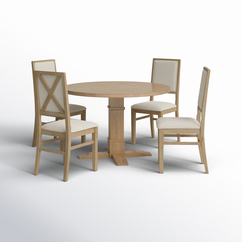 Heymann Round Solid + Manufactured Wood Dining Set with Upholstered X-Back Chairs (Set of 5) 