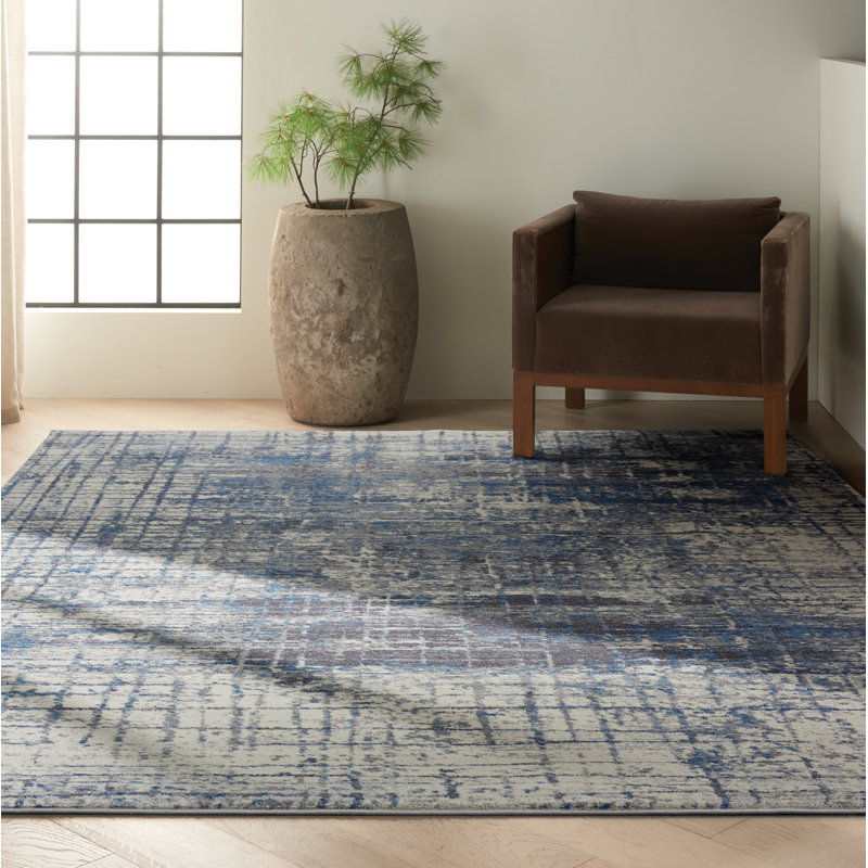 Torrent Abstract White/Gray/Blue Area Rug, Rectangle 9' x 12'