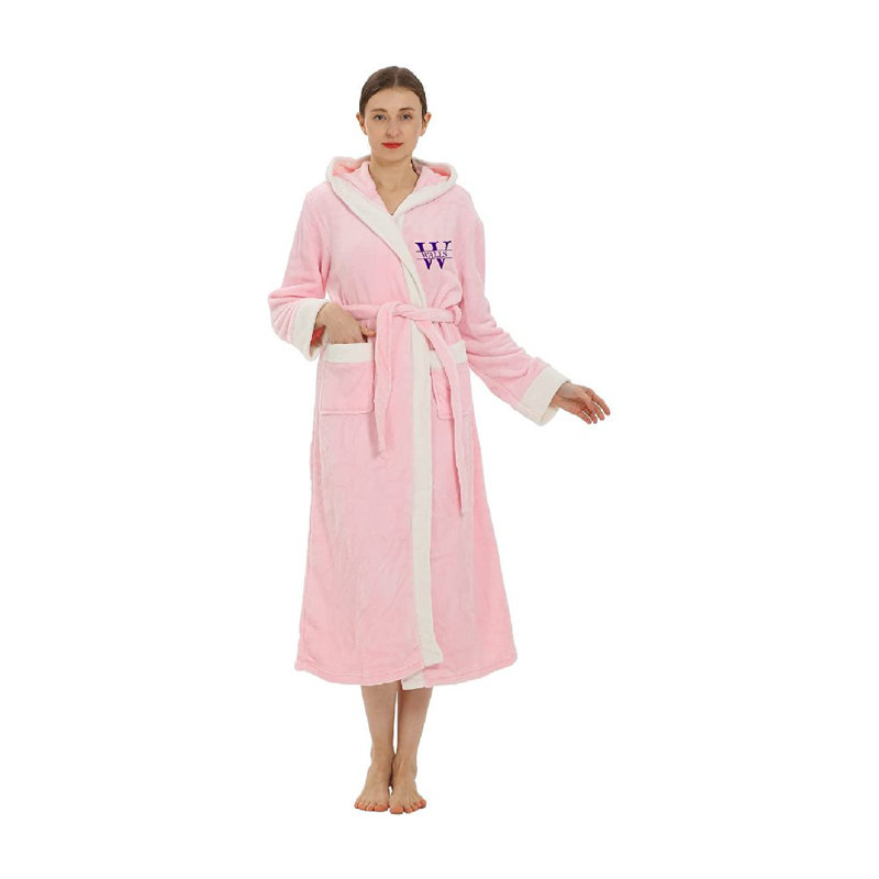 Peignoirs personnalisés à capuche en peluche femmes-hommes, L, Oui, Rose
