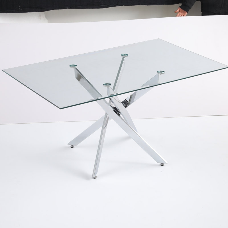 Table rectangulaire moderne en verre, H 29,53 po x l 59,06 po x P 35,43 po, Argent