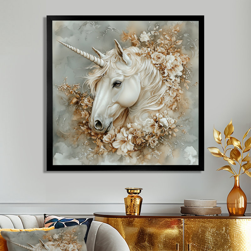 «Magical Unicorn Portrait» - impression d'art mural licornes, H 36 po x l 36 po, Noir