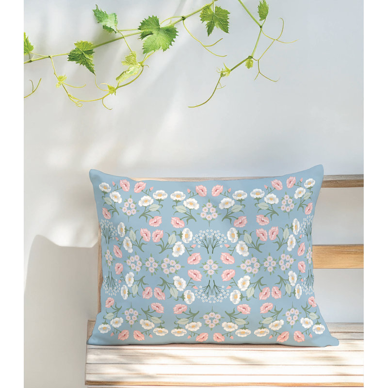 May flowers UV Protected Outdoor Pillow, Denim Blue, Rectangle 14"H x 20"W