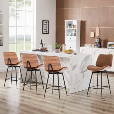 Tabouret tournant Mid-Century avec assise en similicuir