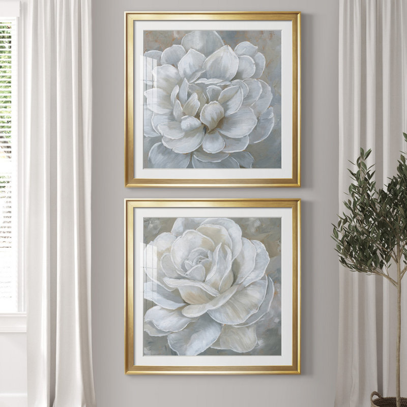 «Bombshell Bloom I», ensemble de 2 reproductions d'art sur toiles, H 26,5 po x l 53 po, Papier encadré noir, Doré