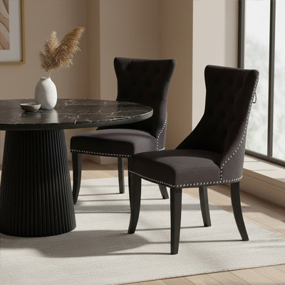 Almira 47cm H Tufted Polyester Blend Upholstered Side Chair in Black