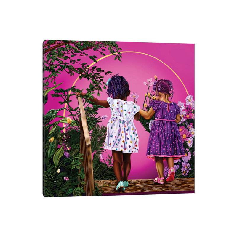 Voyage avec ma sœur-impression d’art graphique, H 12 po x l 12 po x P 0,75 po, Toile tendue, Pas de tapis