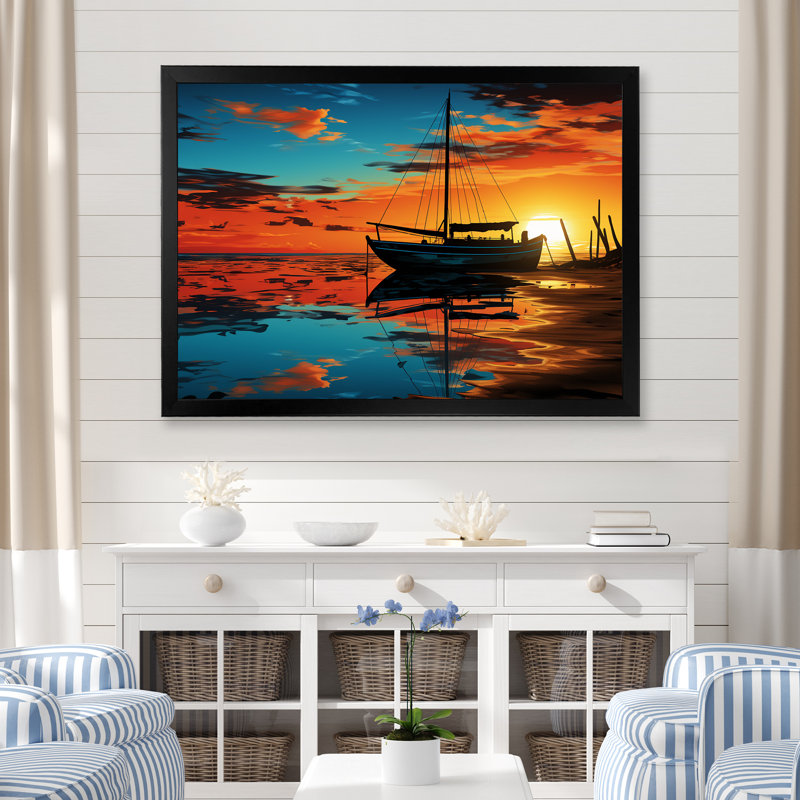 Coucher de soleil sur le coucher de soleil, art mural minimaliste côtier, Cadre d'angle fermé noir