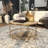 Naswith Beige Marble Round Living Room with 4 Hammered Gold Metal Legs Coffee Table