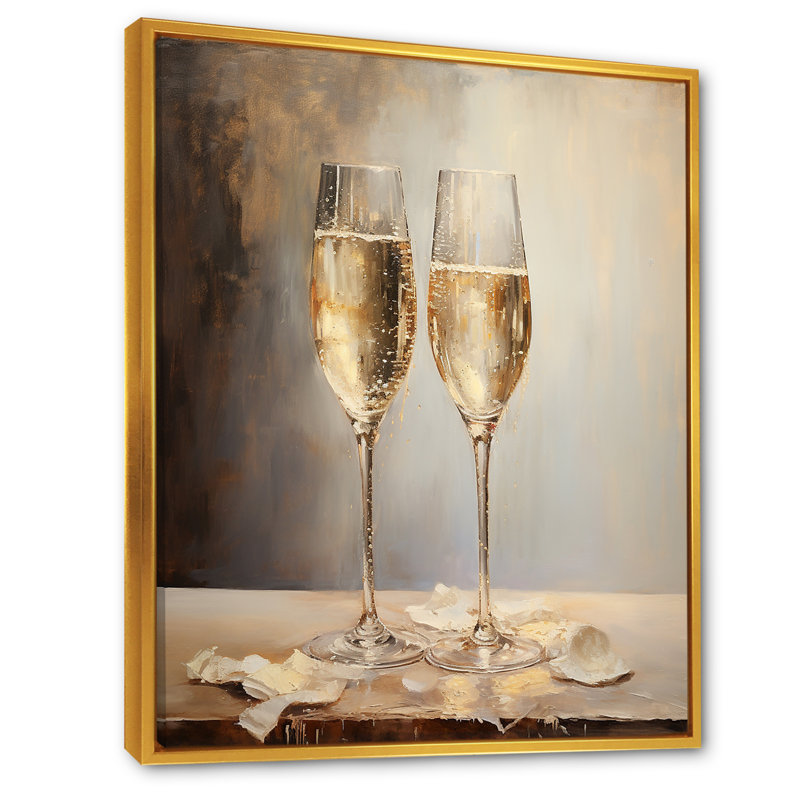 Champagne Flute Fantasies V sur toile, Cadre flottant doré, H 20 po x l 12 po x P 1 po