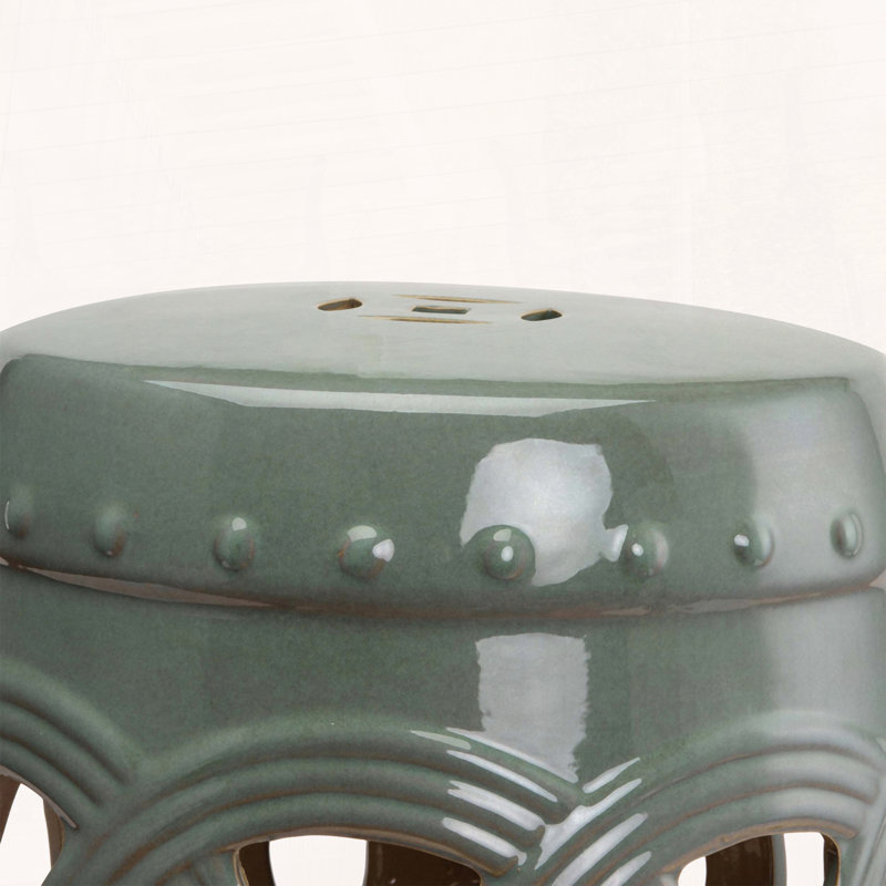 Tabouret de jardin en céramique avec anneau noué à deux pièces, Vert, 17.75"