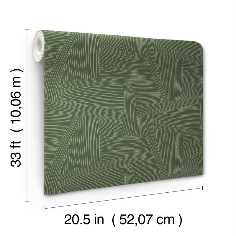 Reid Black Woven Geometric Wallpaper, Evergreen