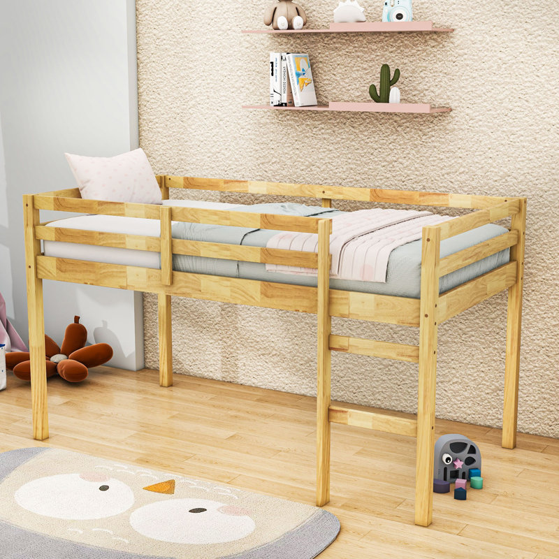 Lit mezzanine simple en bois avec échelle, Naturel